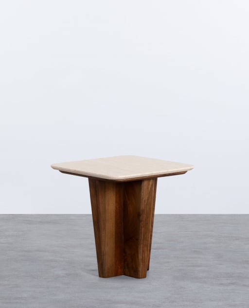 Table d'Appoint Carrée en Marbre Egyptien et Bois de Manguier (50x50 cm) Amatis