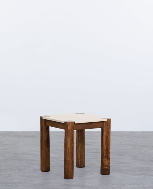 Table d'Appoint Carrée en Marbre Botticino et Bois de Manguier (50x50 cm) Dublin