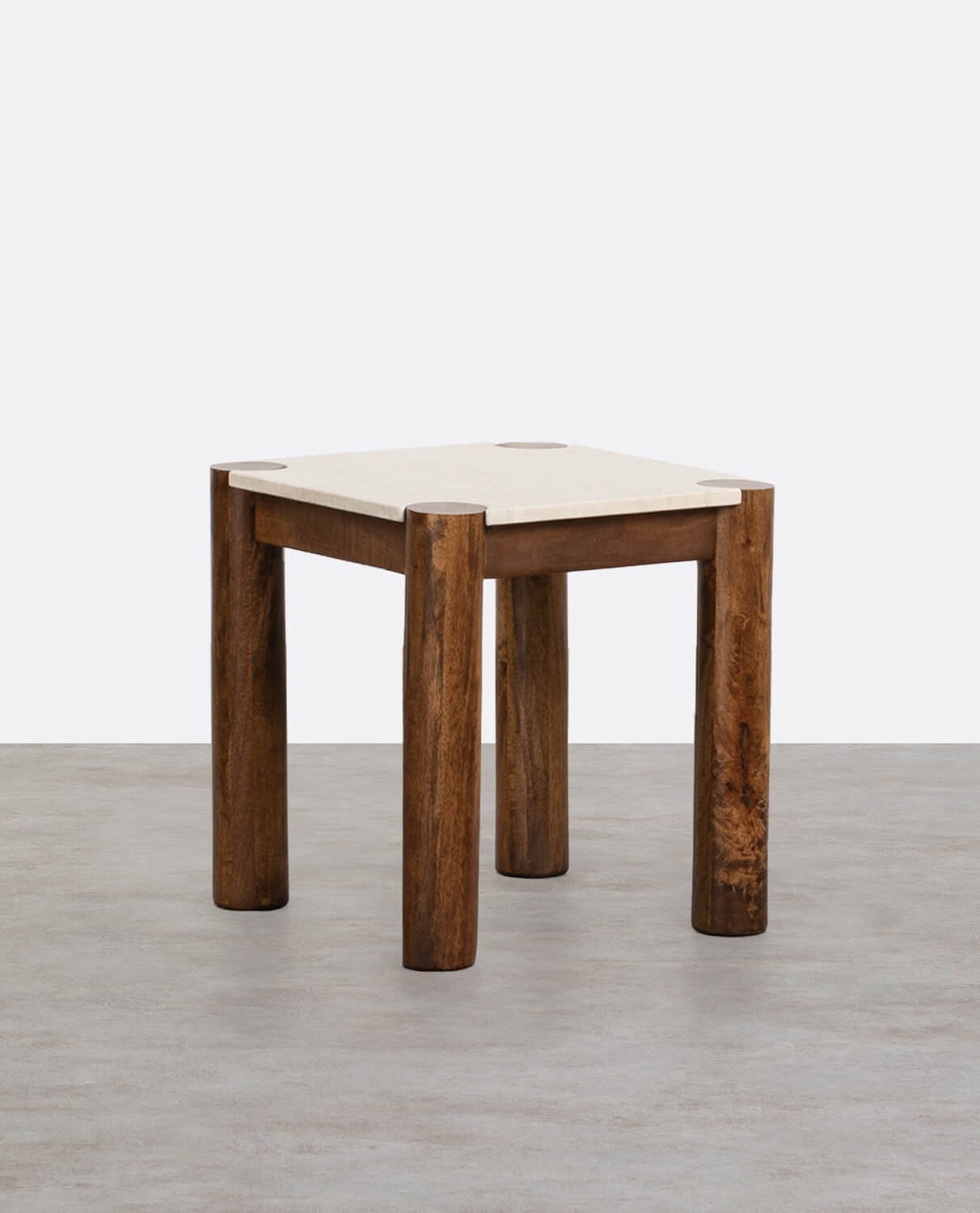 Table d'Appoint Carrée en Marbre Botticino et Bois de Manguier (50x50 cm) Dublin, image de la gelerie 1