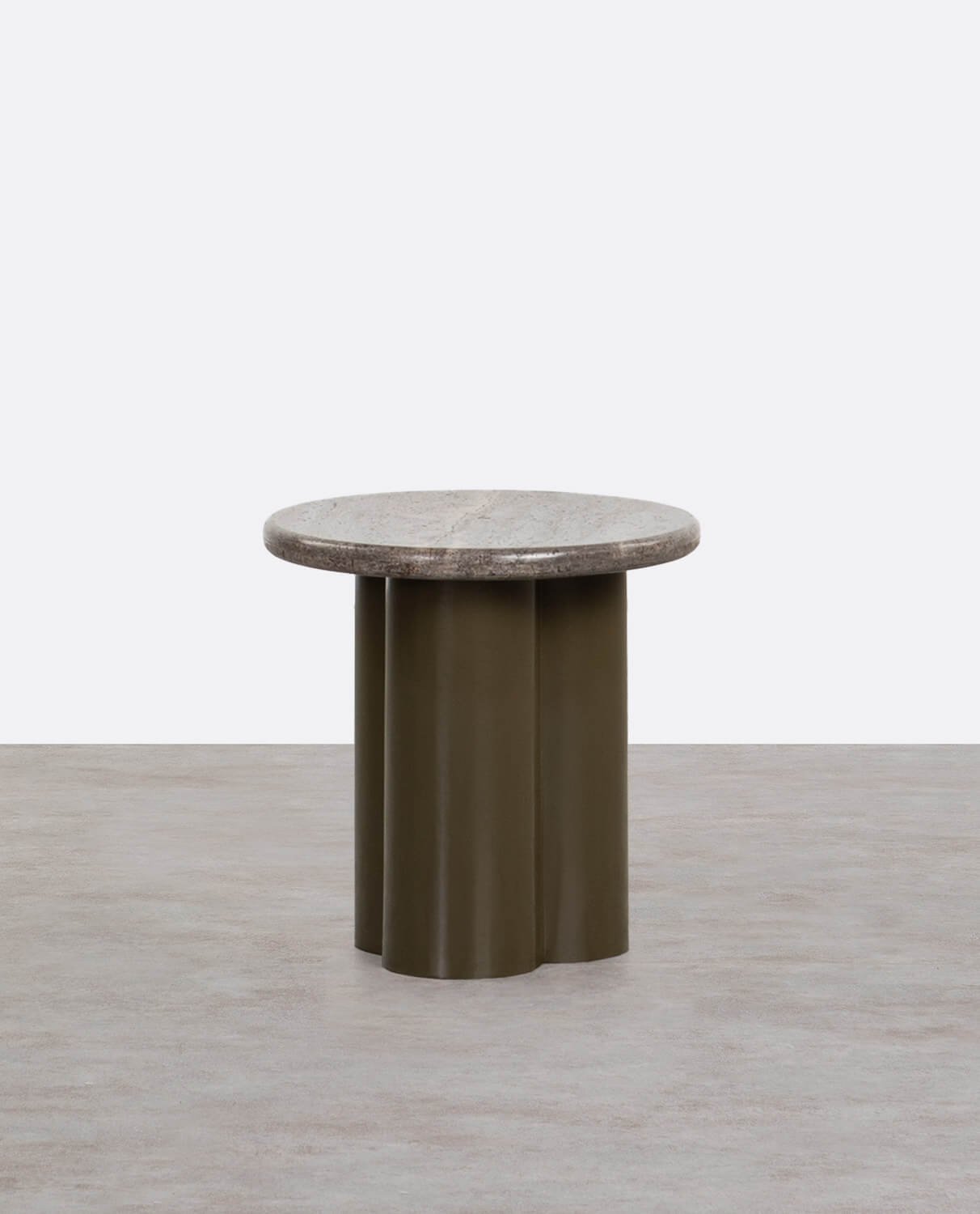 Table d'Appoint Ronde en Marbre Travertin et Métal (Ø40 cm) Trébolo, image de la gelerie 1