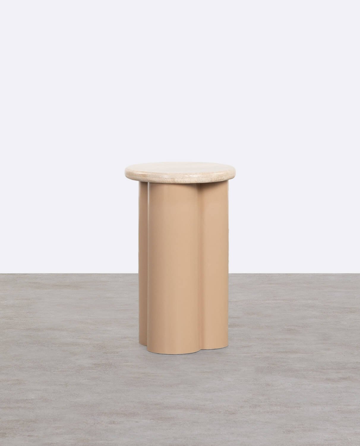 Table d'Appoint Ronde en Marbre Travertin et Métal (Ø31 cm) Trébolo, image de la gelerie 1