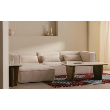 Canapé Chaise Longue Modulaire en Velours Côtelé Épais Kilhe Beige Seashell & Chaise longue gauche - The Masie