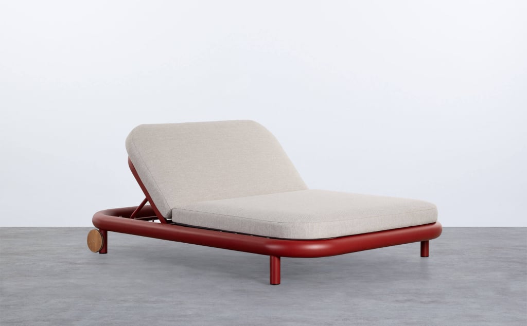 Chaise Longue Inclinable Double en Aluminium avec Coussin en Tissu Cheryl