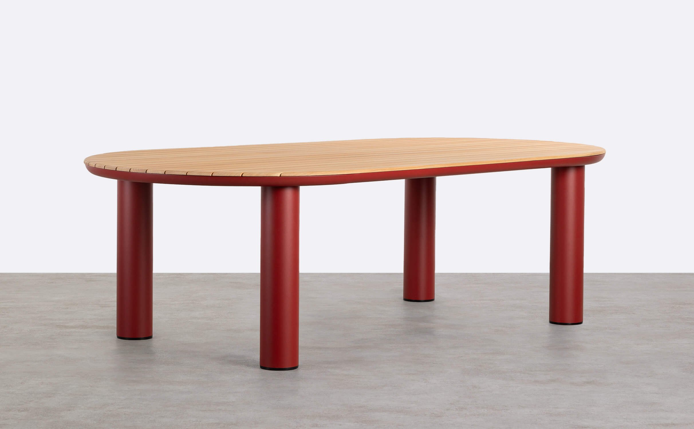 Table d'Extérieur Ovale en Aluminium et Bois de Teck (240x119 cm) Cheryl, image de la gelerie 1