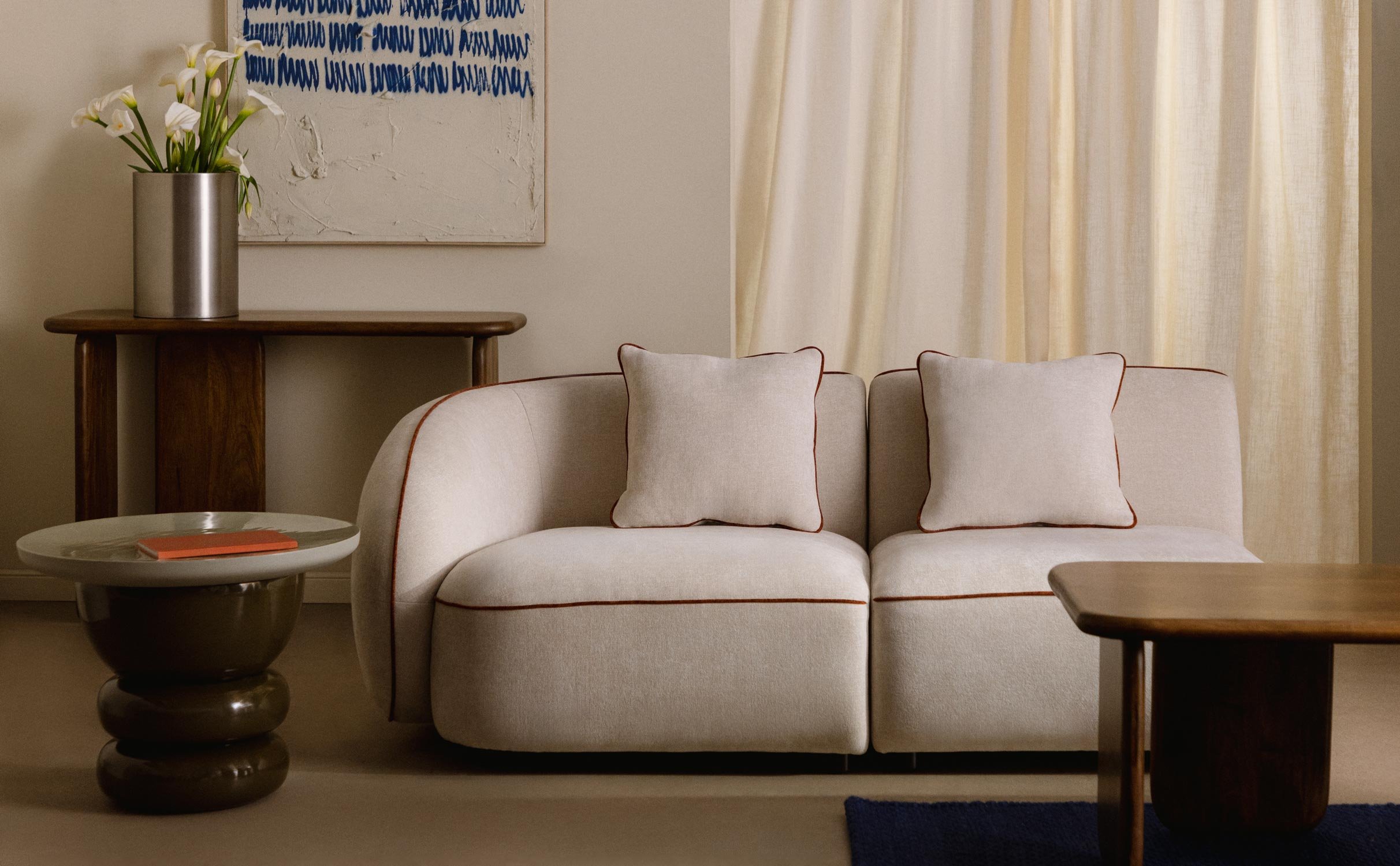 Canapé D'Angle Modulable 2 Pièces avec Fauteuil en Tissu Ilham, image de la gelerie 1