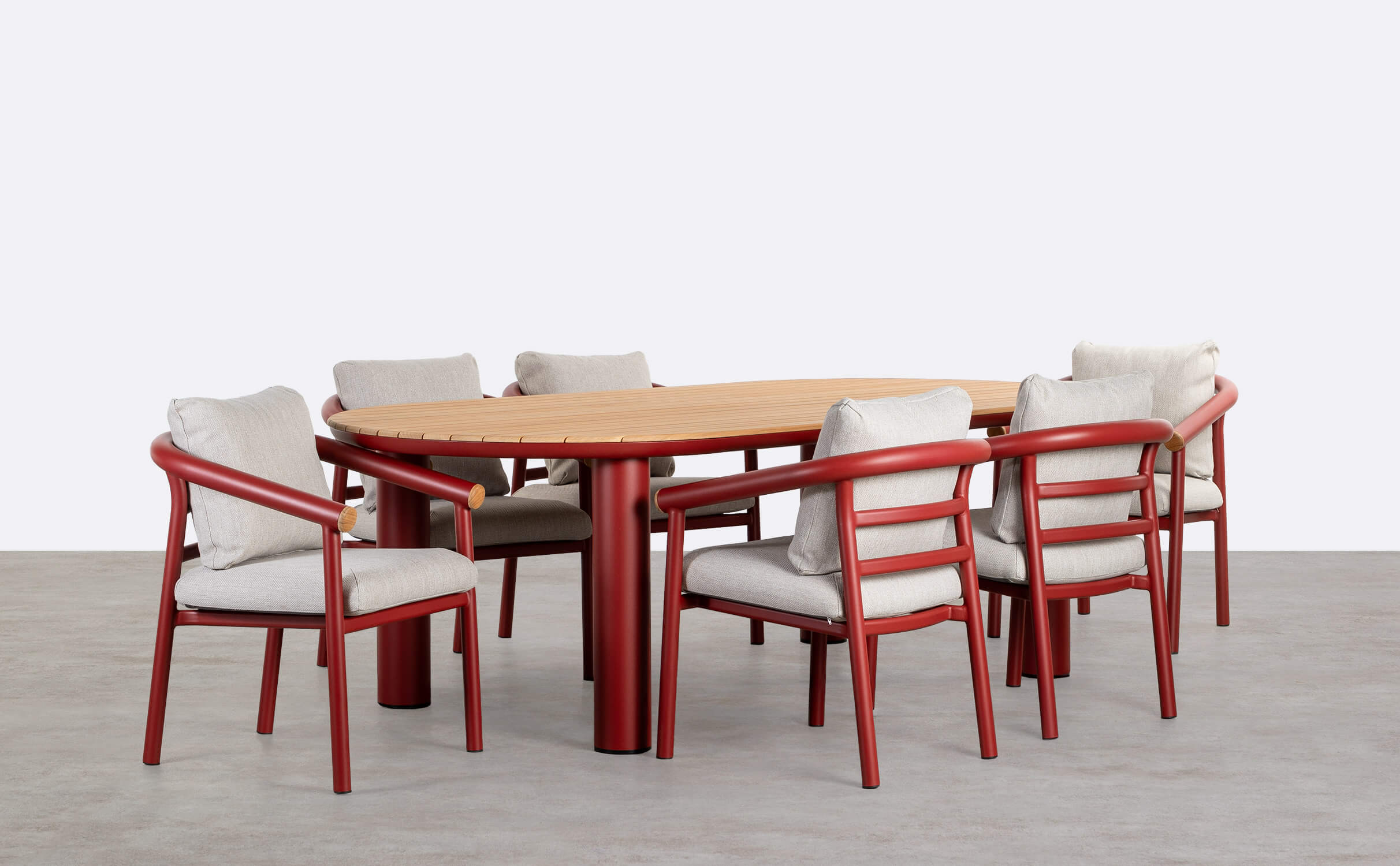 Set de Table Ovale et 6 Chaises en Aluminium et Bois de Teck Cheryl, image de la gelerie 1