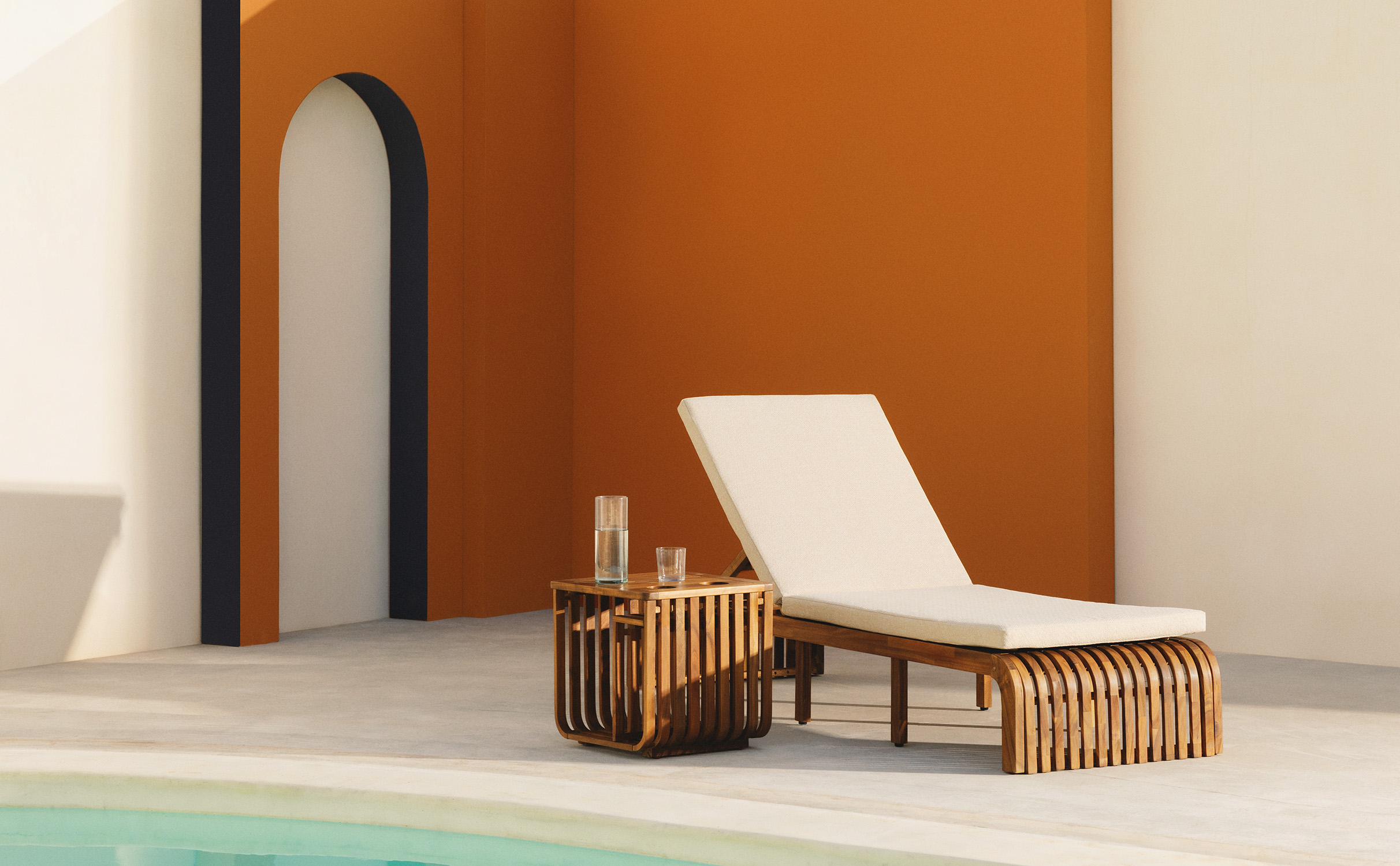 Chaise Longue Inclinable en Bois d'Acacia avec Coussin en Tissu Hazan, image de la gelerie 1
