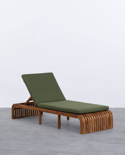 Chaise Longue Inclinable en Bois d'Acacia avec Coussin en Tissu Hazan - Vert Nori