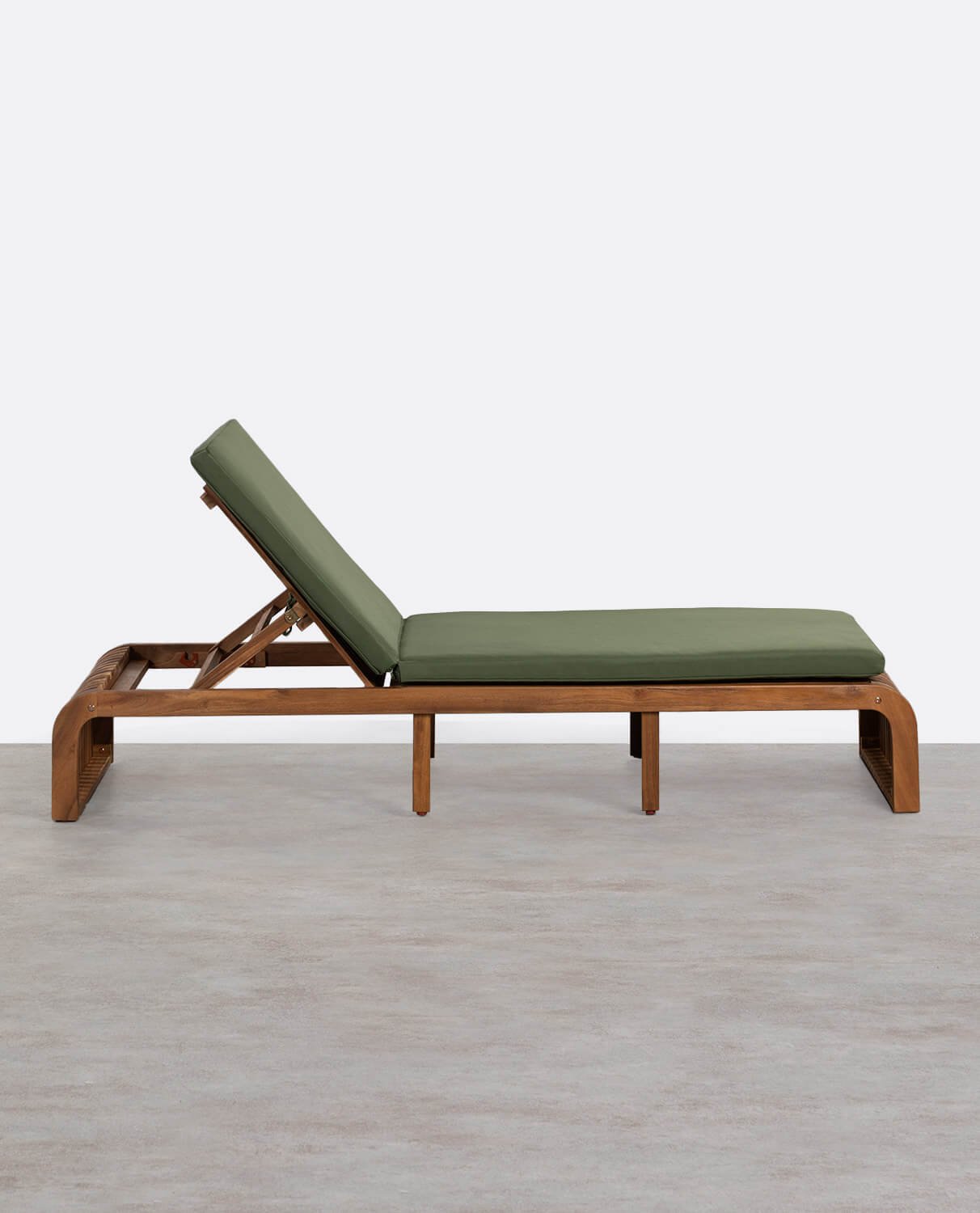 Chaise Longue Inclinable en Bois d'Acacia avec Coussin en Tissu Hazan, image de la gelerie 2