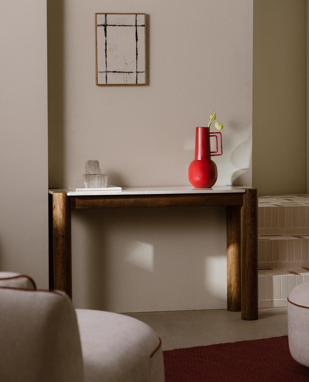 Console en Marbre Botticino et Bois de Manguier (120x40 cm) Dublin, image de la gelerie 2