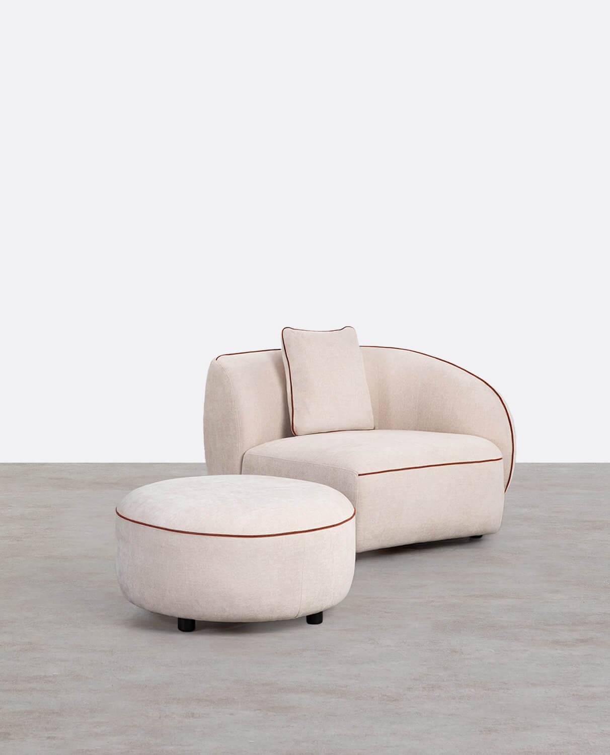 Fauteuil D'Angle avec Pouf Rond en Tissu Ilham , image de la gelerie 1