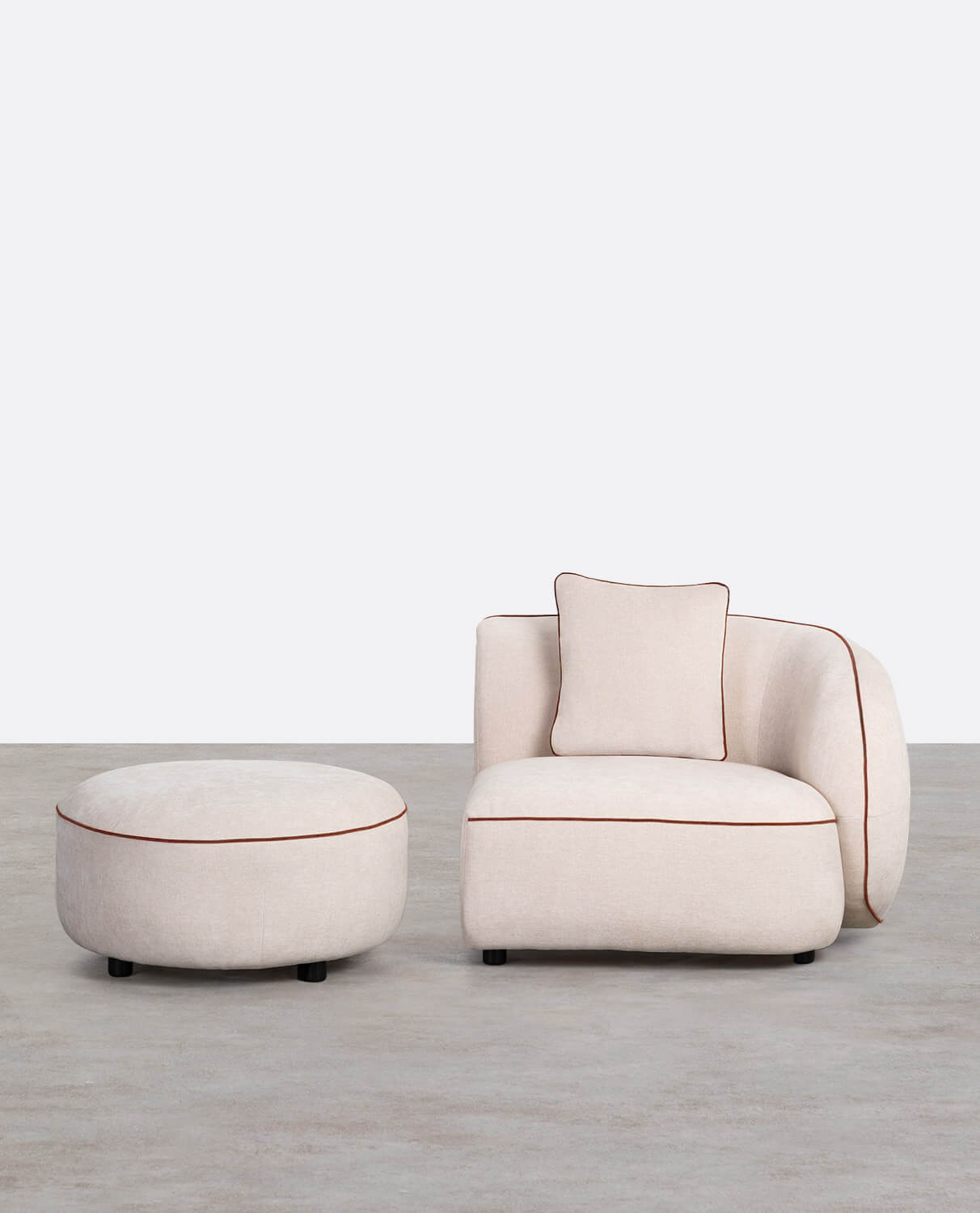 Fauteuil D'Angle avec Pouf Rond en Tissu Ilham , image de la gelerie 2
