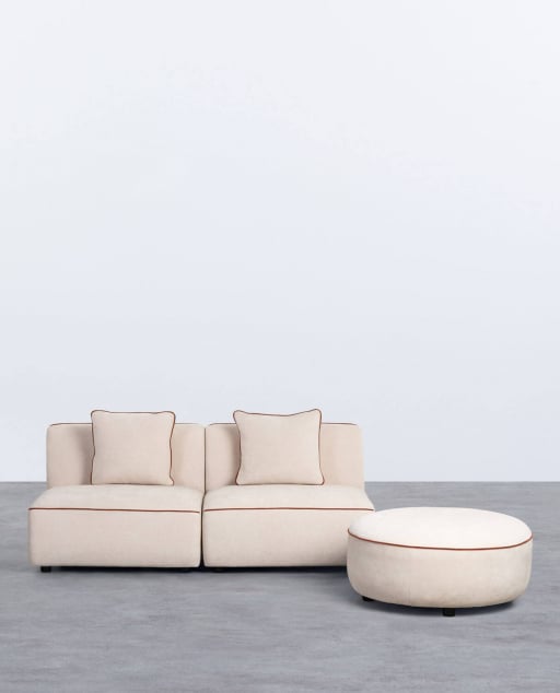Fauteuil Canapé Modulable 2 Pièces avec Pouf Rond en Tissu Ilham