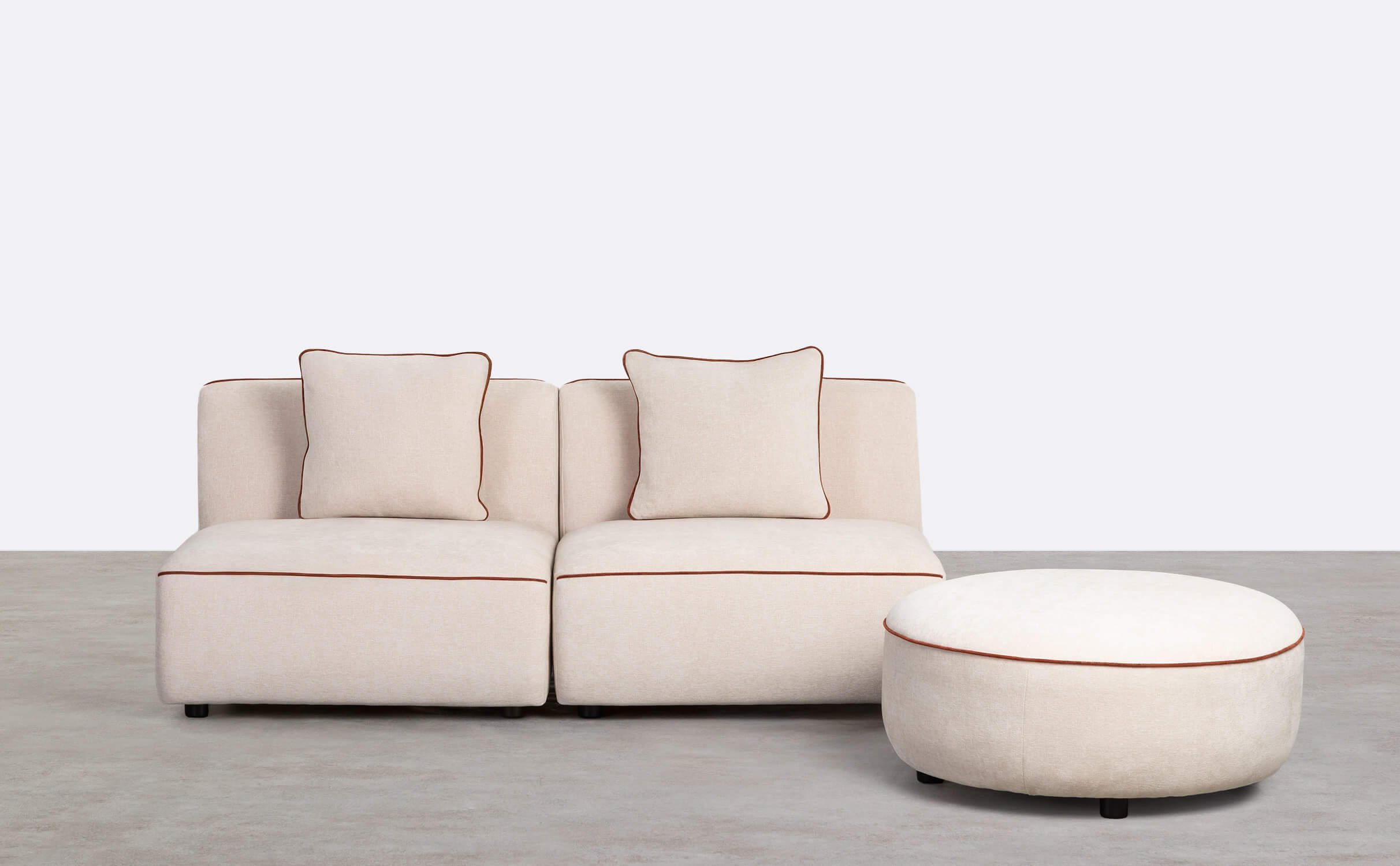 Fauteuil Canapé Modulable 2 Pièces avec Pouf Rond en Tissu Ilham , image de la gelerie 1
