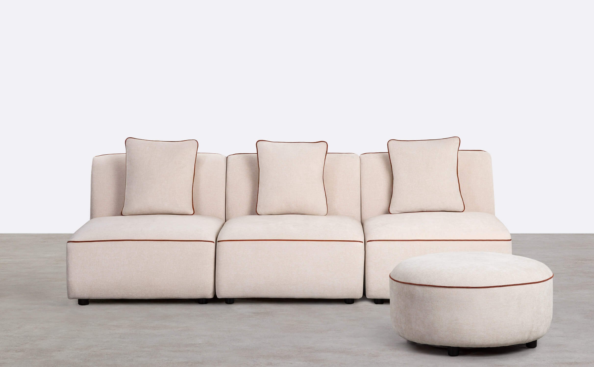 Fauteuil Canapé Modulable 3 Pièces avec Pouf Rond en Tissu Ilham, image de la gelerie 1