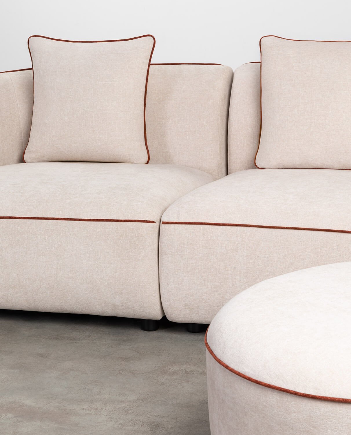 Canapé d'angle Modulable 2 Pièces avec Pouf Rond en Tissu Ilham , image de la gelerie 2