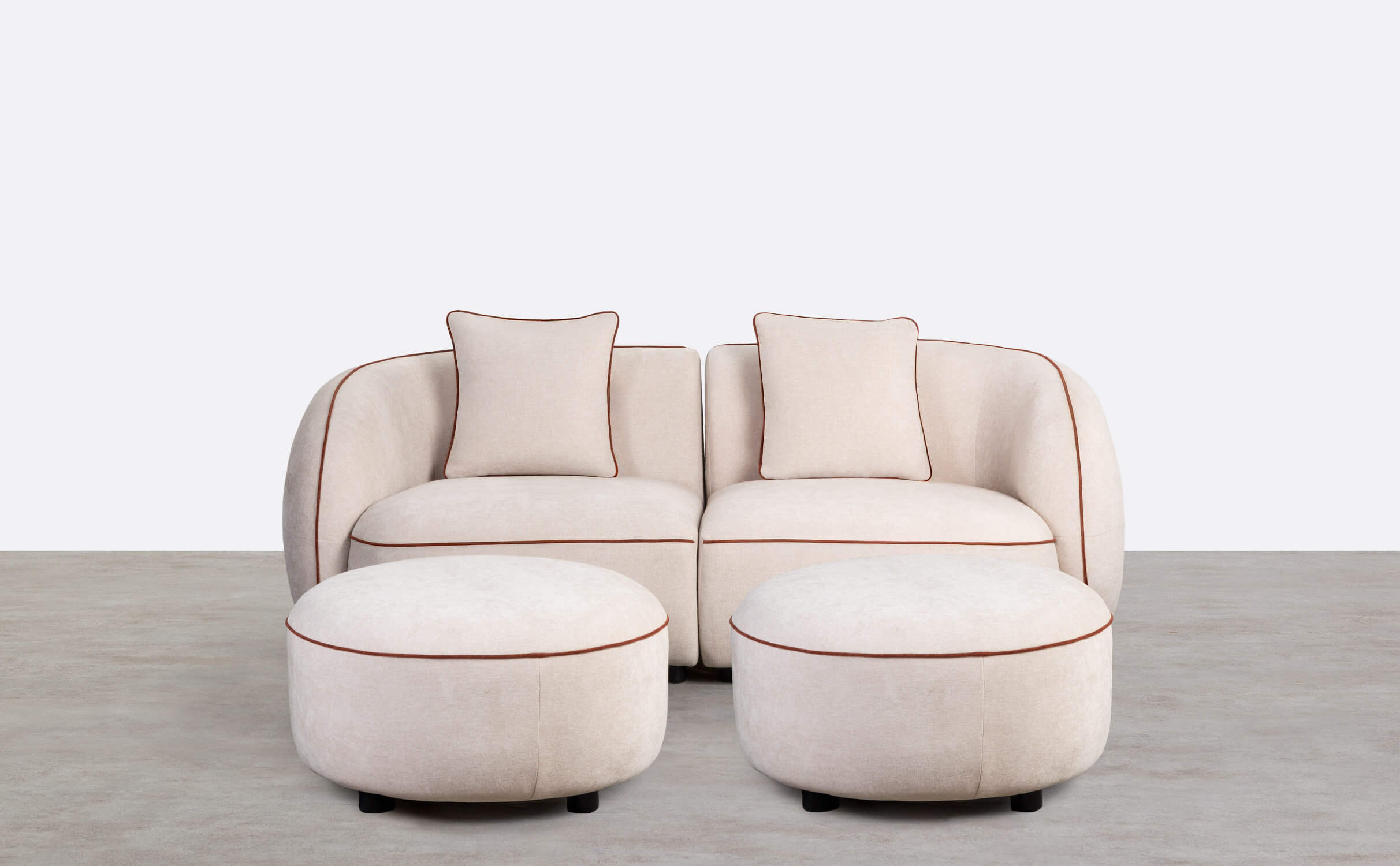 Canapé Modulable avec 2 Pièces D'Angle et 2 Poufs Ronds en Tissu Ilham , image de la gelerie 1