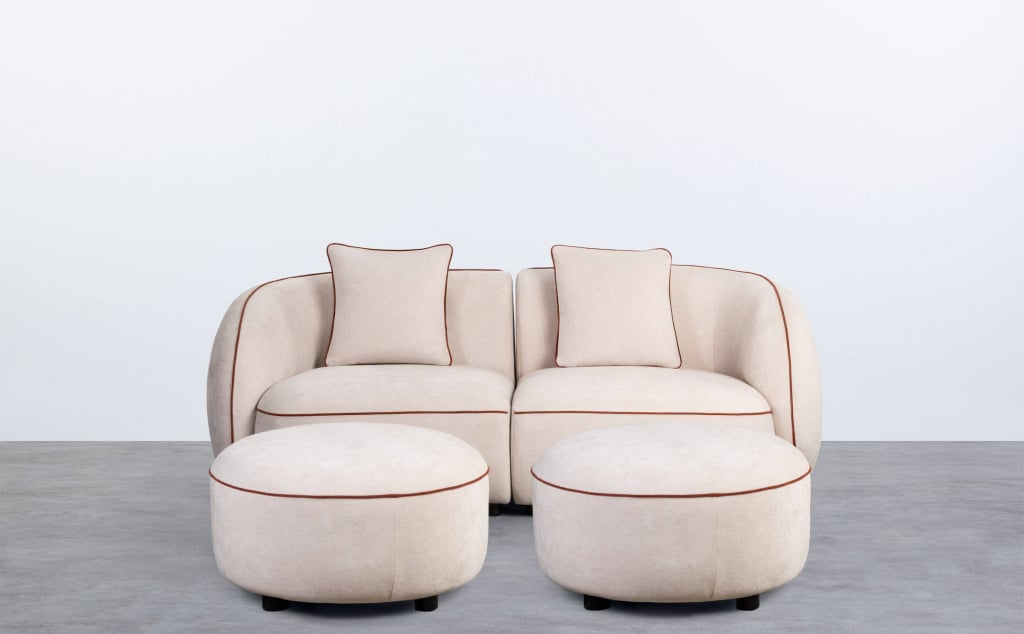 Canapé Modulable avec 2 Pièces D'Angle et 2 Poufs Ronds en Tissu Ilham 