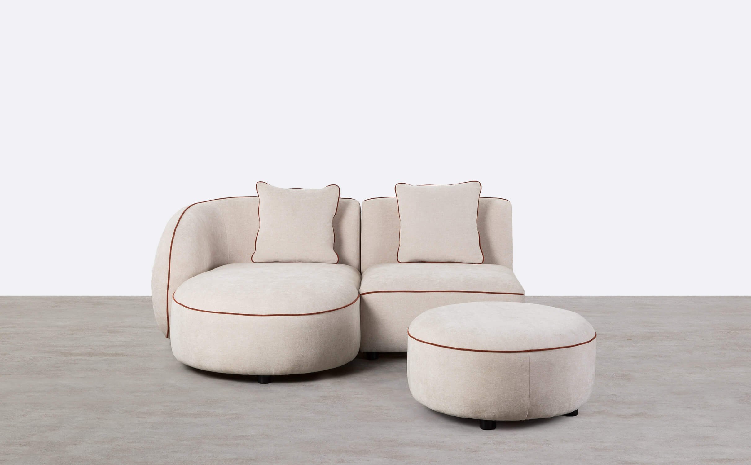Canapé Méridienne Modulable 2 Pièces avec Fauteuil et Pouf Rond en Tissu Ilham , image de la gelerie 1