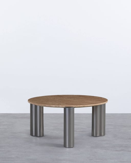 Table Basse Ronde avec Plateau en Marbre Travertin (Ø85 cm) Ethel