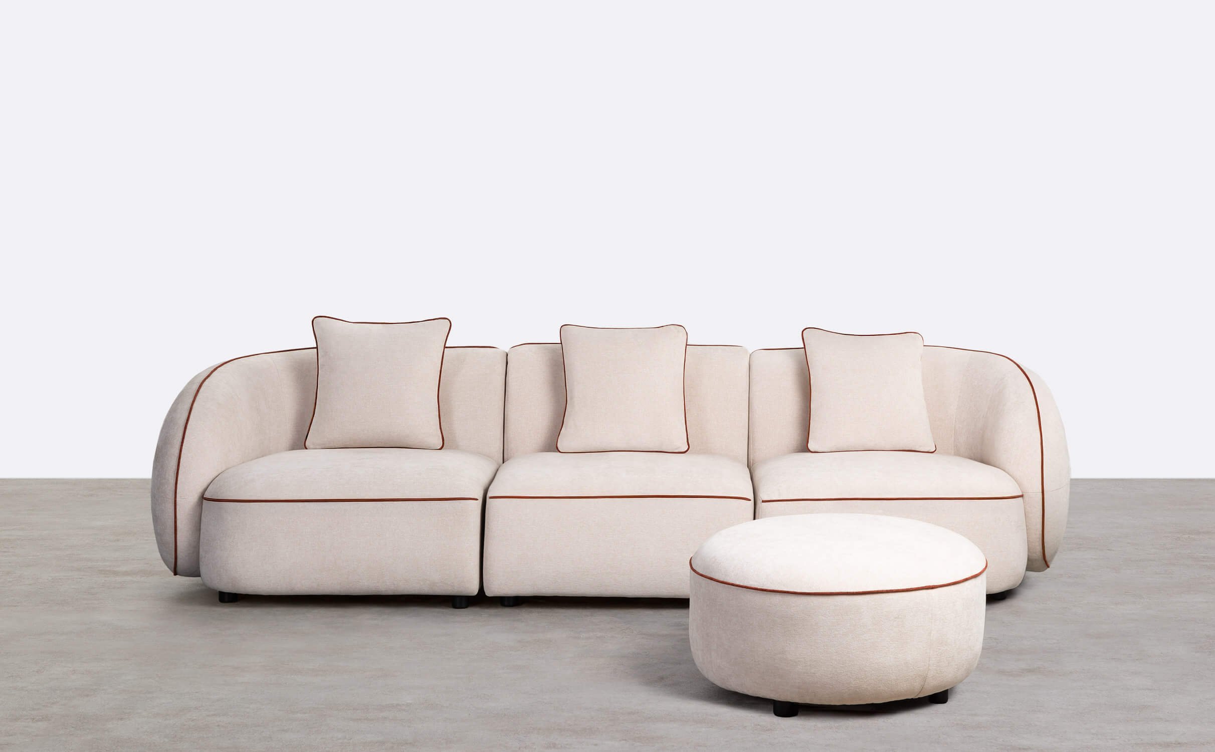 Canapé Modulable 3 Pièces à 2 Angles et Fauteuil avec Pouf Rond en Tissu Ilham, image de la gelerie 1