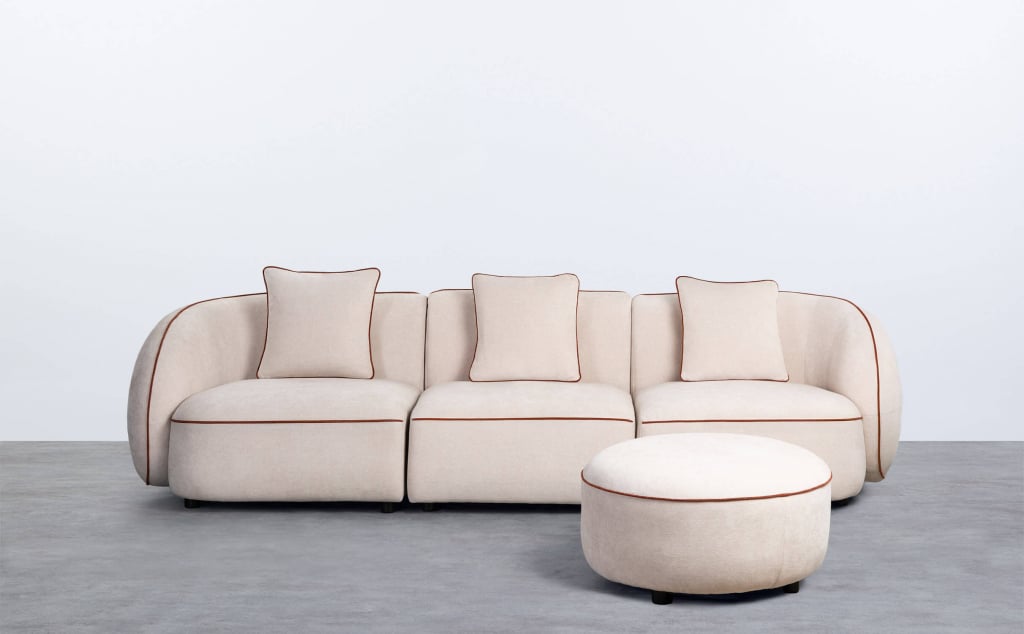 Canapé Modulable 3 Pièces à 2 Angles et Fauteuil avec Pouf Rond en Tissu Ilham