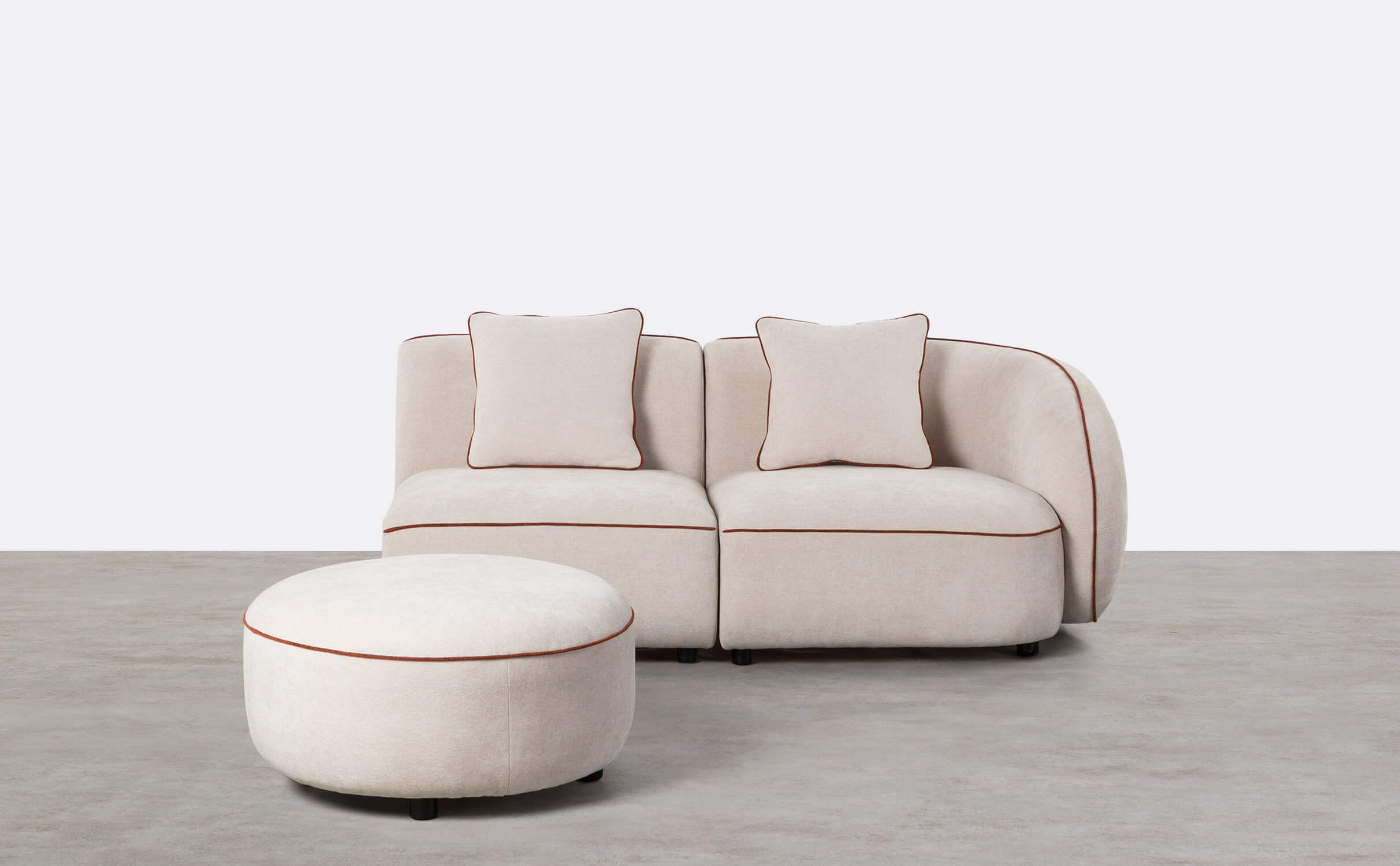 Canapé D'Angle Modulable 2 Pièces avec Fauteuil et Pouf en Tissu Ilham, image de la gelerie 1