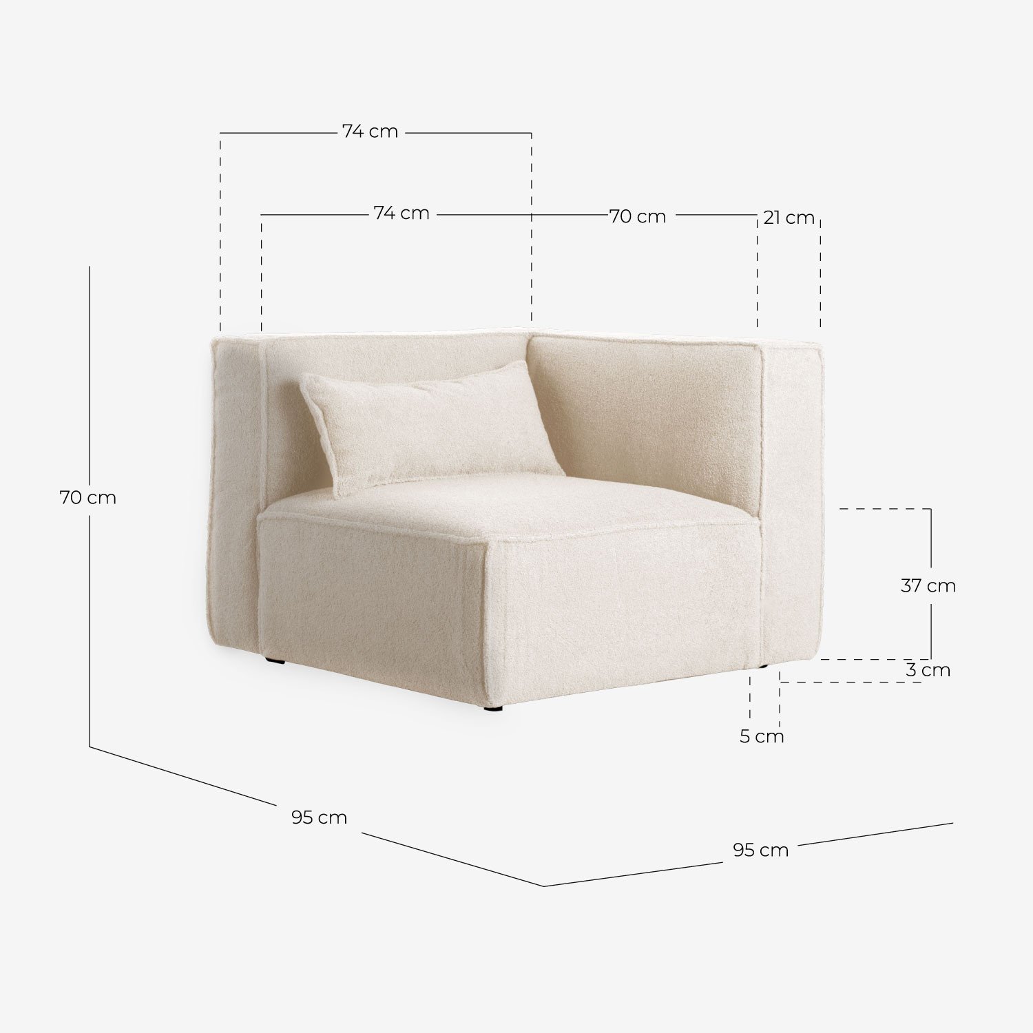 Module Fauteuil d'Angle pour Canapé en tissu Boucle Kilhe, dimensions