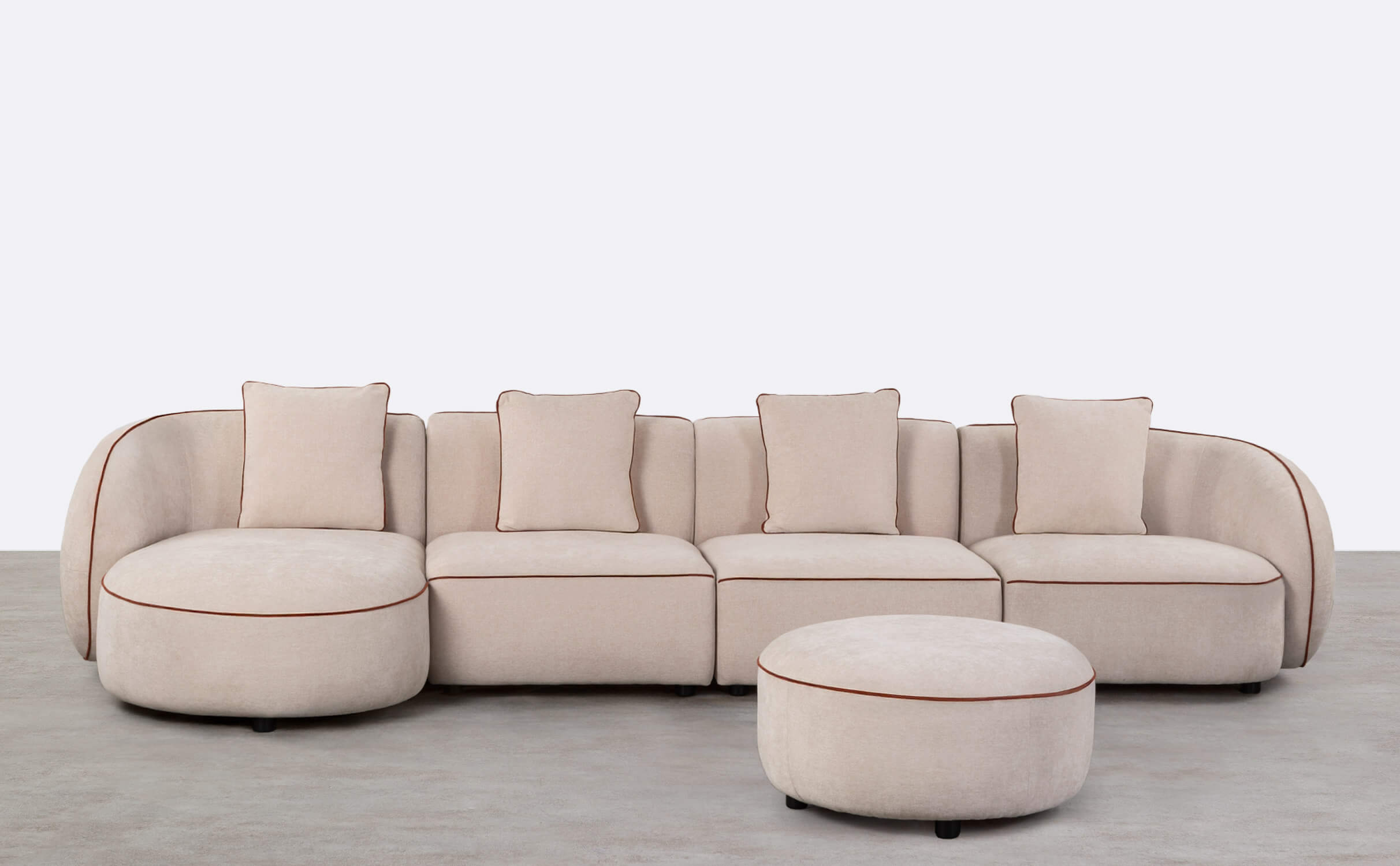 Canapé D'Angle Modulable 4 Pièces avec Méridienne et Pouf Rond en Tissu Ilham , image de la gelerie 1