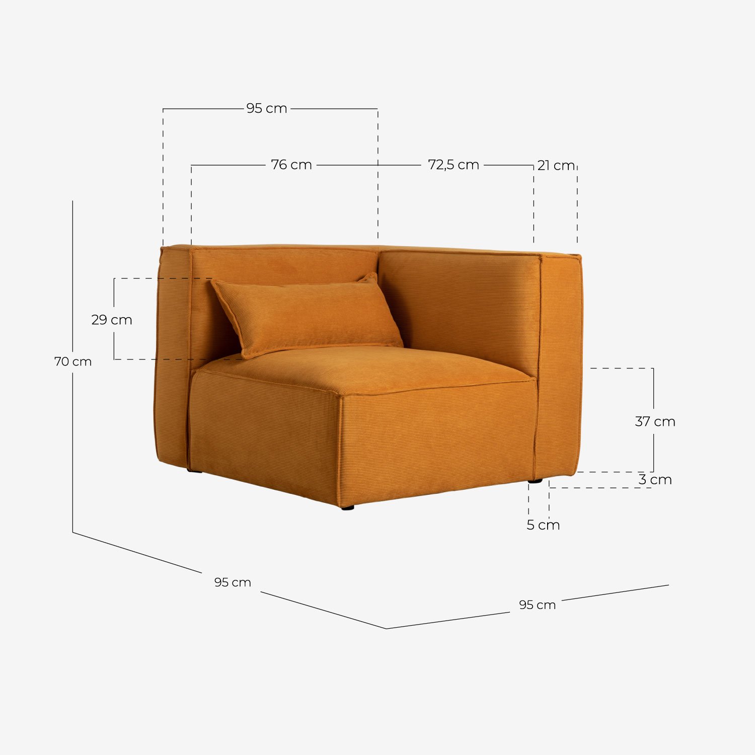 Module de Fauteuil d'Angle pour Canapé en Velours Côtelé Kilhe, dimensions