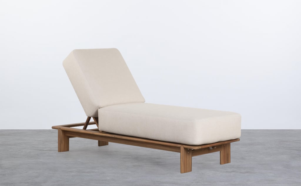 Chaise Longue Inclinable en Bois d'Acacia avec Coussin en Tissu Cael 