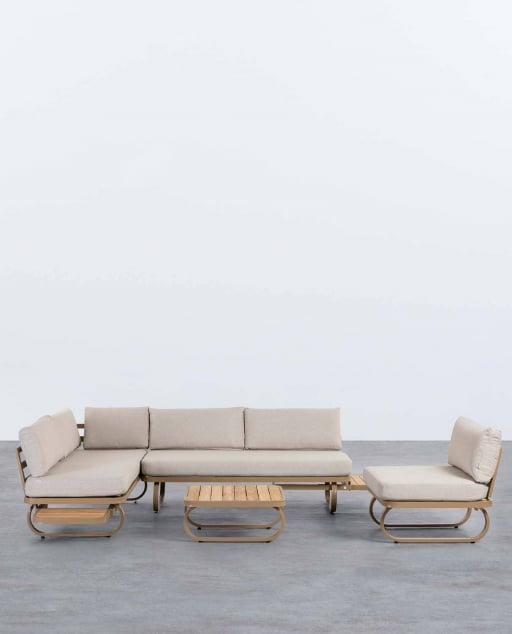 Ensemble de Jardin en Métal et Bois de Teck avec Fauteuil Simple Emilia - Brun Clay