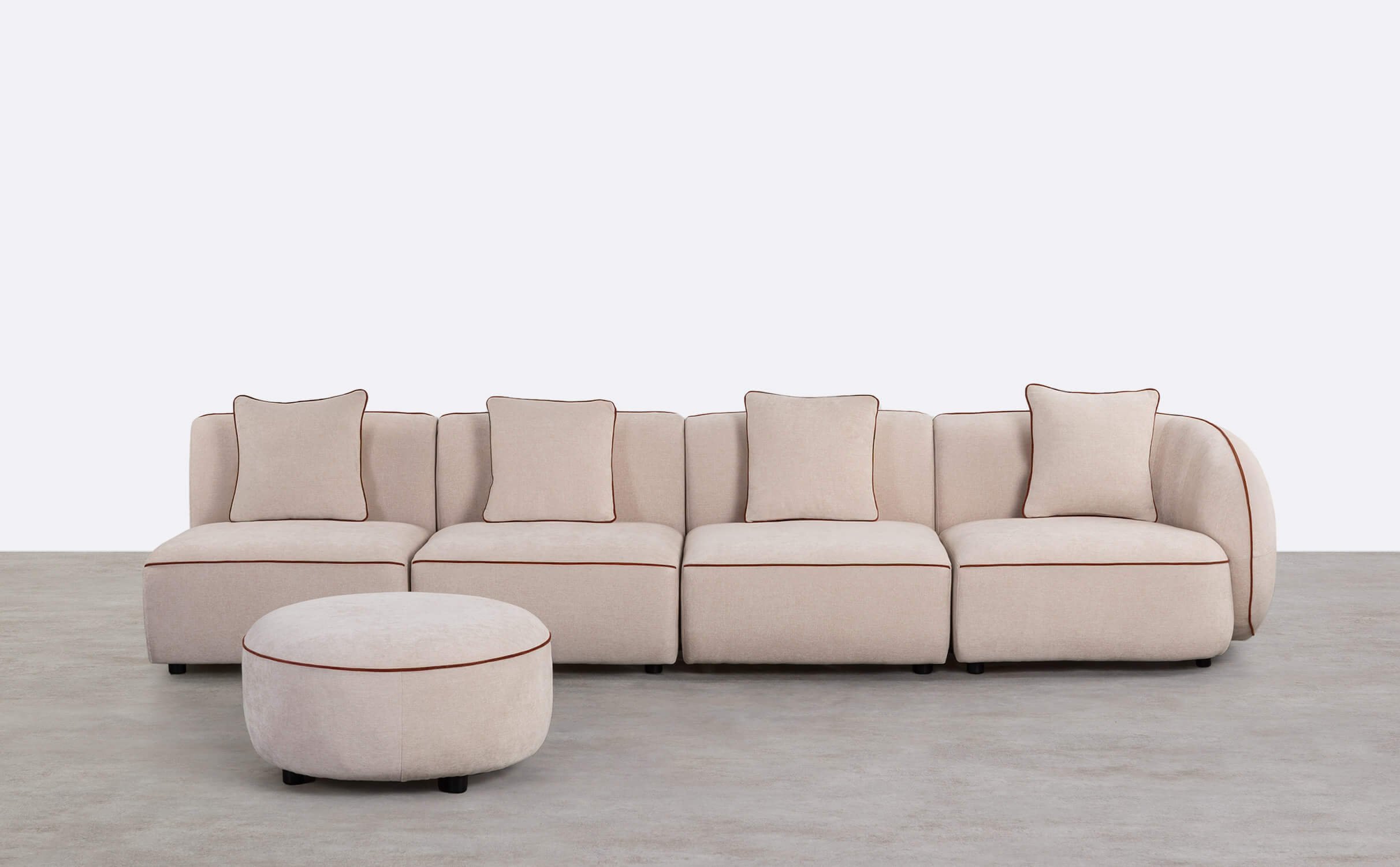 Canapé Modulable 4 Pièces avec Fauteuil D'Angle et Pouf rond en Tissu Ilham, image de la gelerie 1