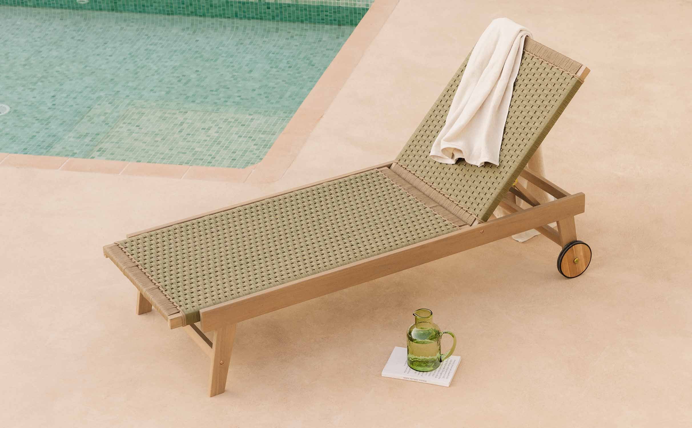 Pack de 2 Chaises Longues en Bois d'Acacia et Corde avec Roulettes Mirle, image de la gelerie 1