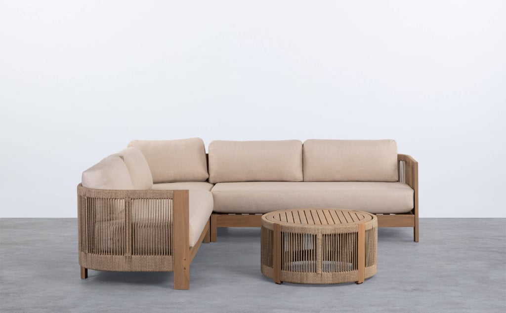 Salon de Jardin en Bois d'Acacia avec Coussins Mora