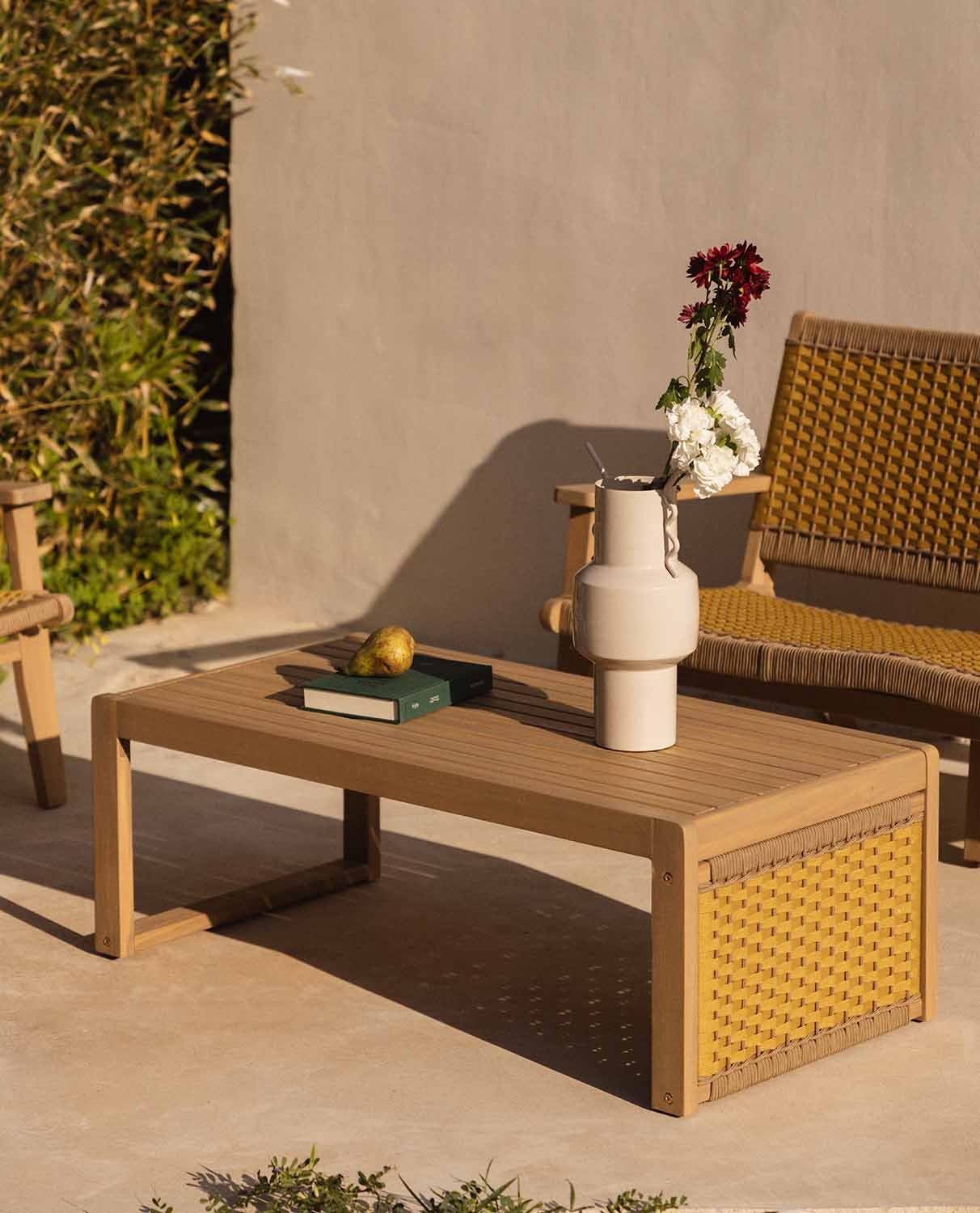 Table Basse en Bois d'Acacia et Corde (100x50 cm) Mirle , image de la gelerie 2