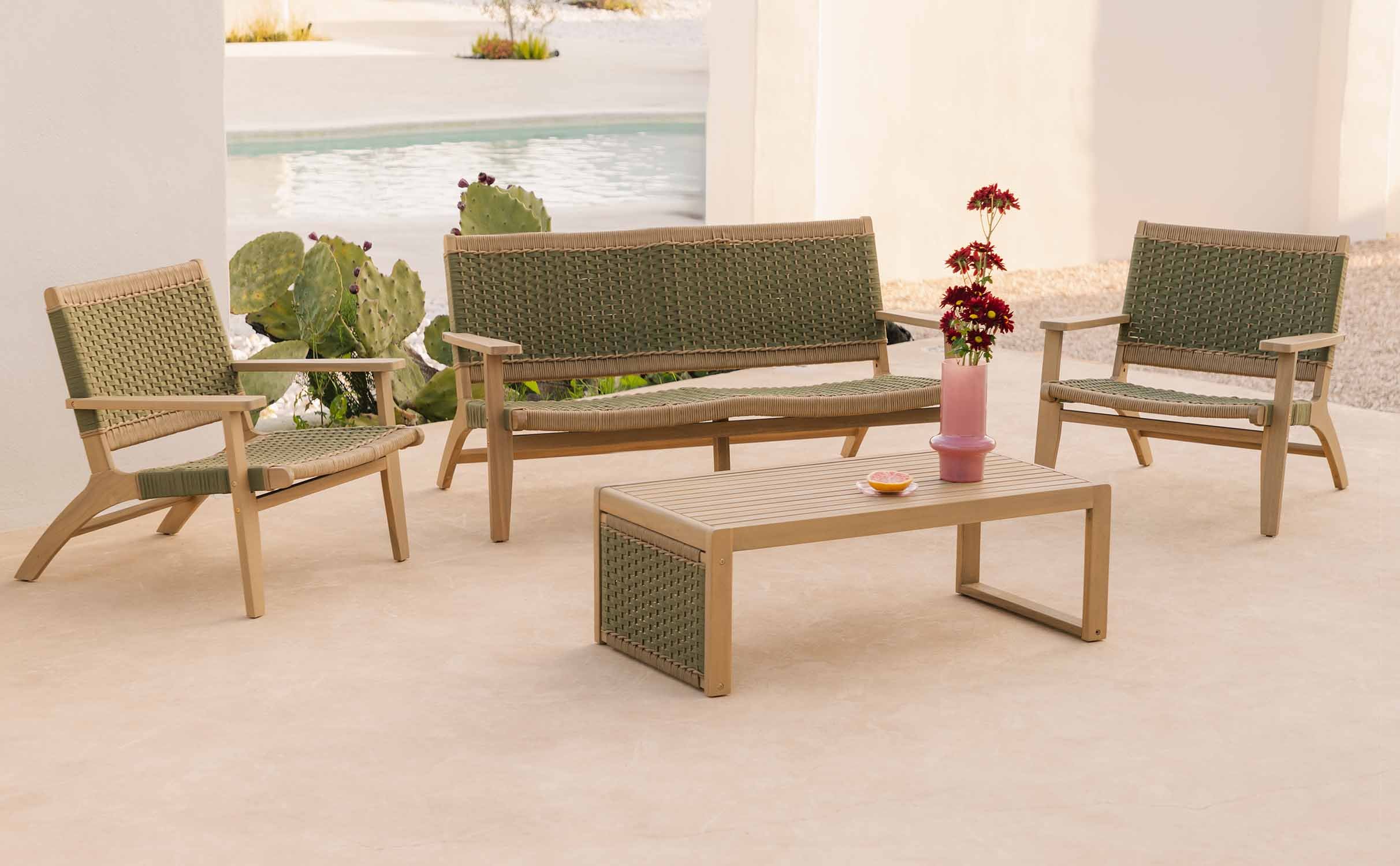 Ensemble de Jardin en Bois d'Acacia et Corde Mirle, image de la gelerie 1