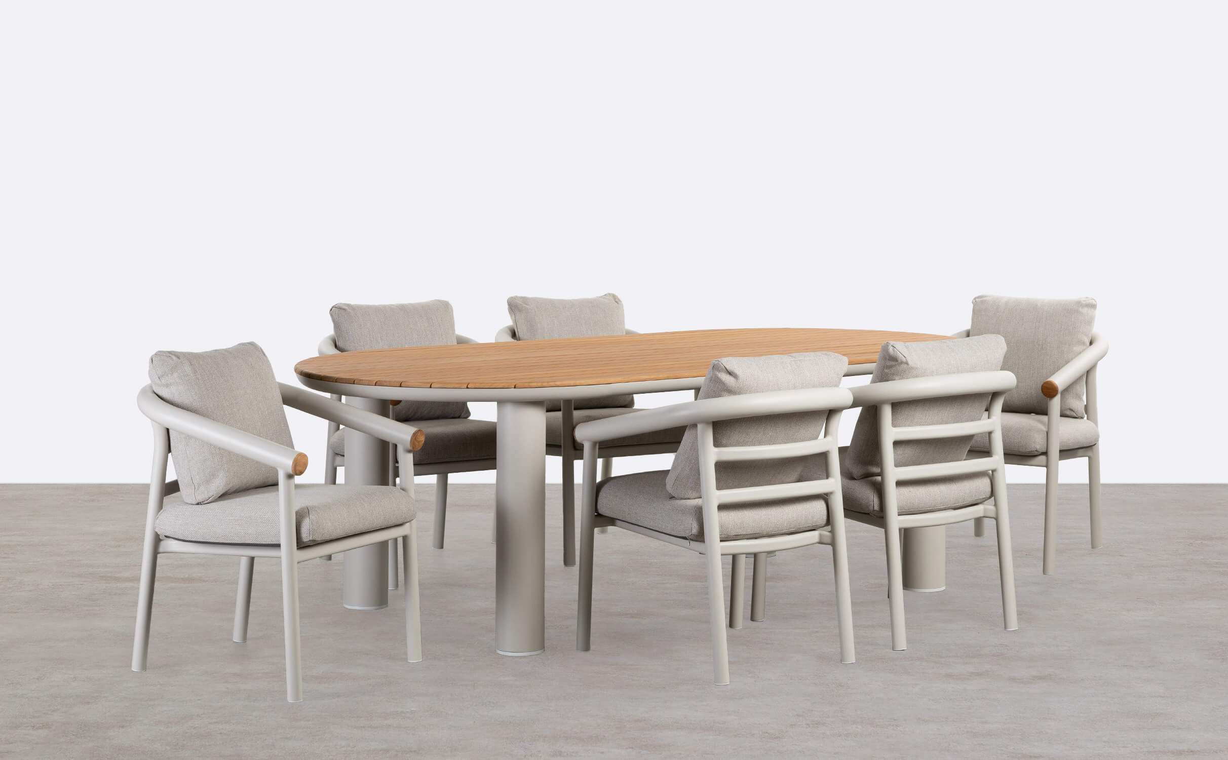 Set de Table Ovale et 6 Chaises en Aluminium et Bois de Teck Cheryl, image de la gelerie 1