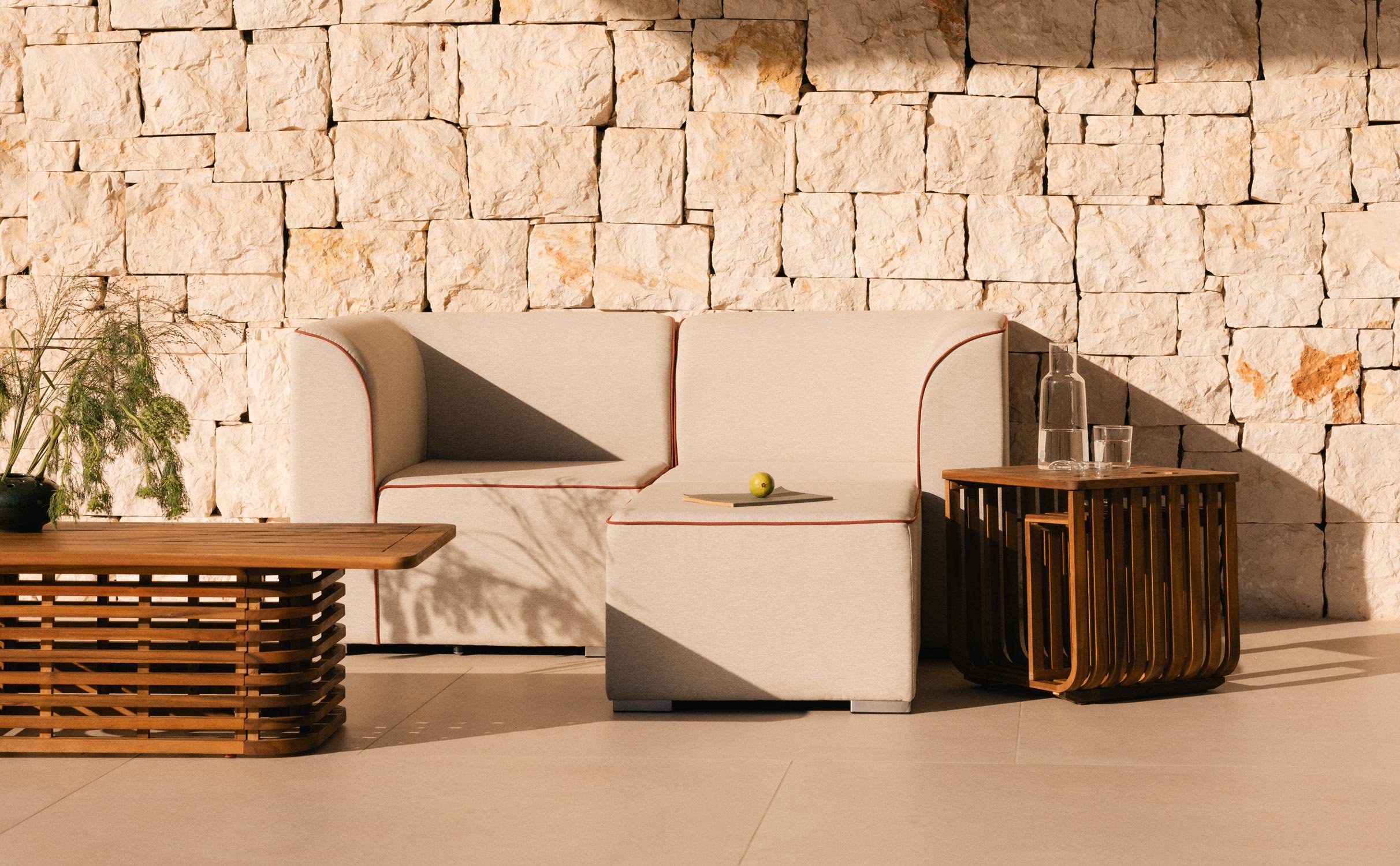 Canapé de Jardin Modulable 2 Pièces d'Angle avec Pouf en Tissu Lagos, image de la gelerie 1