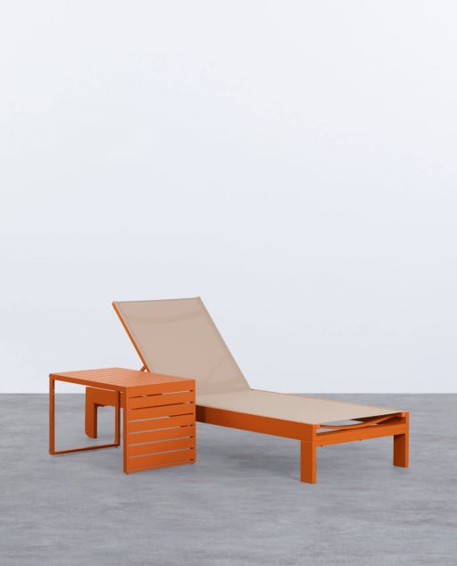 Set Chaise Longue et Table Basse en Aluminium (40x40 cm) New Kreta