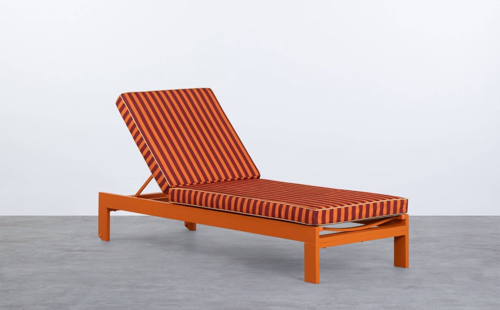 Nouvelle Chaise Longue Inclinable en Aluminium Kreta avec Coussin Rayé