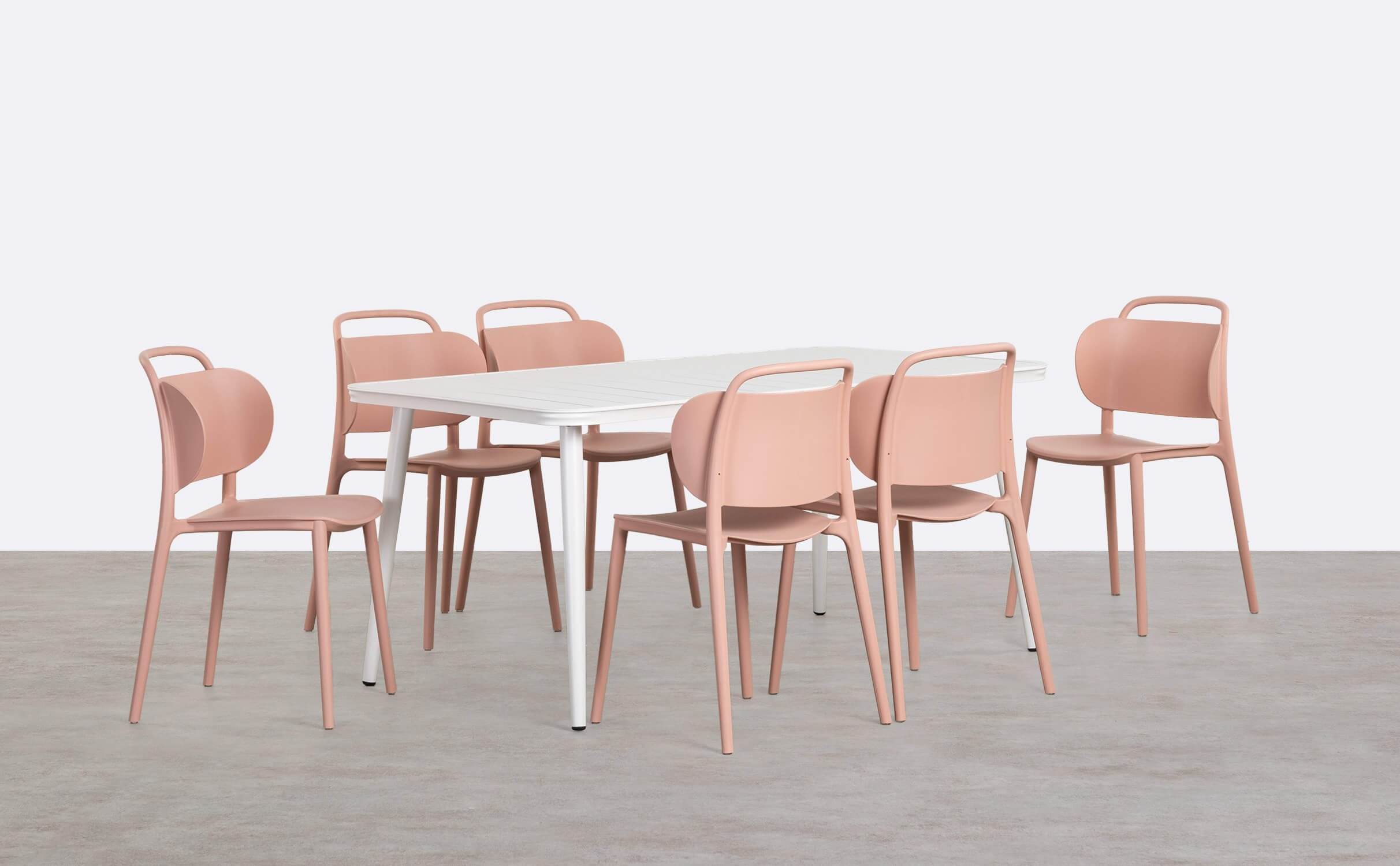 Ensemble de Table Rectangulaire en Aluminium Cancun et 6 Chaises d'Extérieur en Polypropylène Kole, image de la gelerie 1