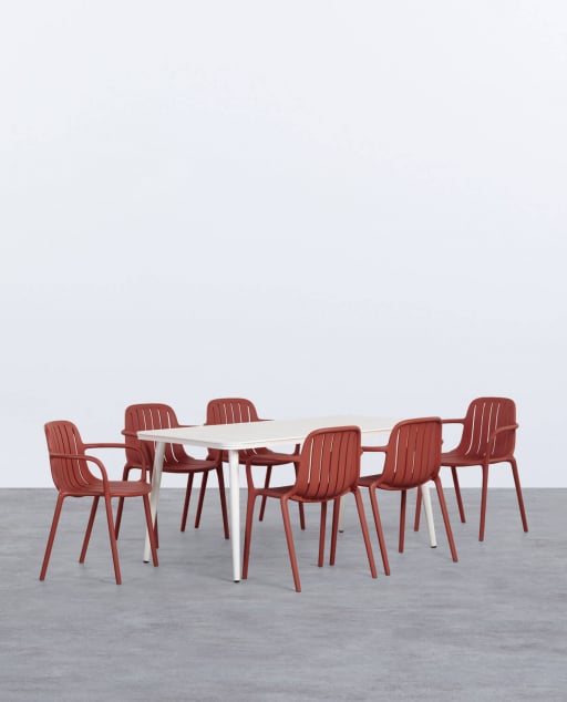 Set de Table Rectangulaire en Aluminium (160x90 cm) Cancún et 6 Chaises d'Extérieur en Polypropylène Brand