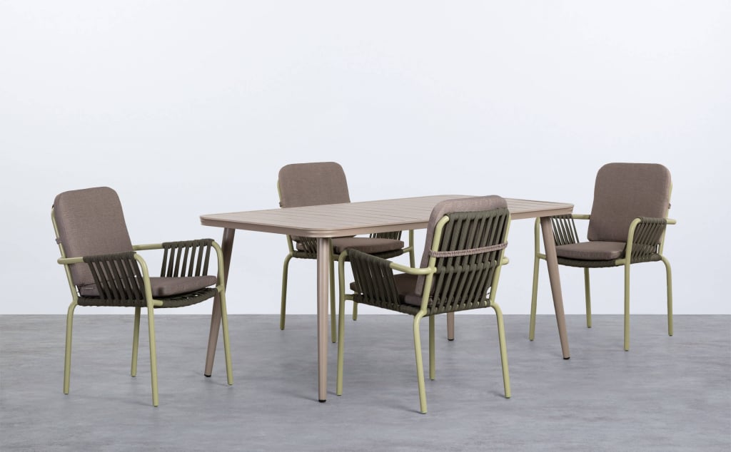 Ensemble de Table Rectangulaire en Aluminium Cancun et 4 Chaises d'Extérieur Drian
