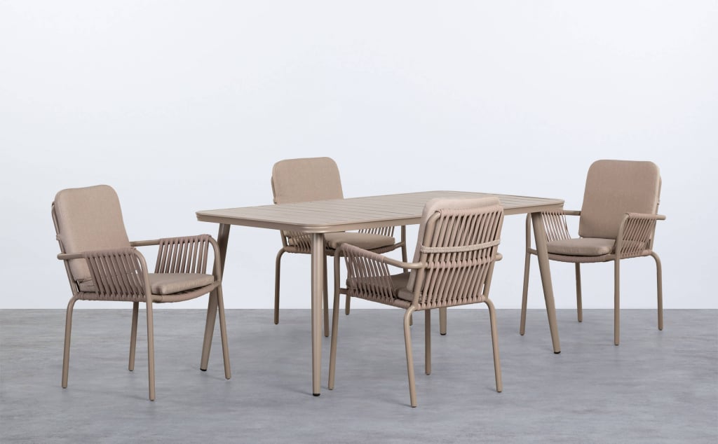 Ensemble de Table Rectangulaire en Aluminium Cancun et 4 Chaises d'Extérieur Drian