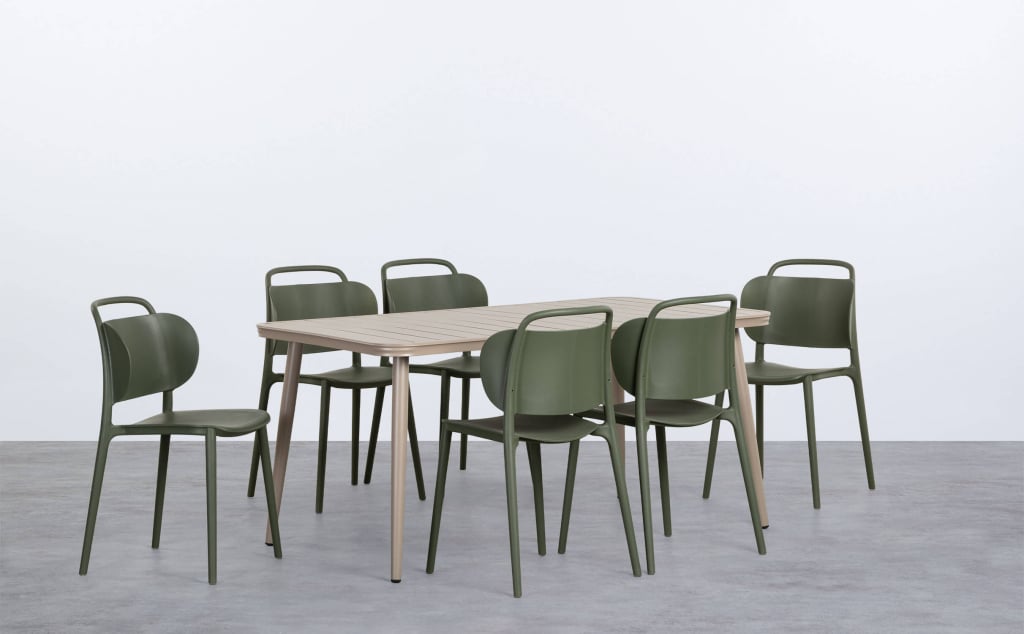 Ensemble de Table Rectangulaire en Aluminium Cancun et 6 Chaises d'Extérieur en Polypropylène Kole