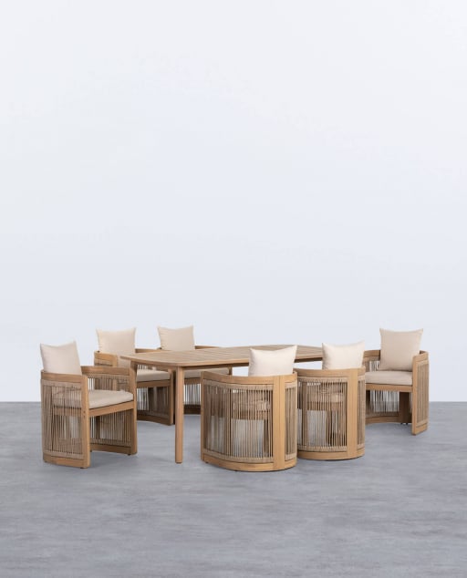 Ensemble Table Rectangulaire (180x100 cm) Marla et 6 Chaises en Bois d'Acacia d'Extérieur Mirla