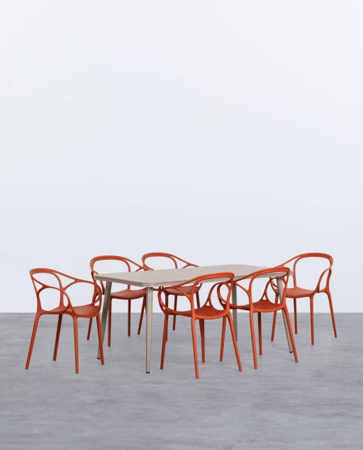 Ensemble de Table Rectangulaire en Aluminium (160x90 cm) Cancun et 6 Chaises d'Extérieur en Polypropylène Erbra