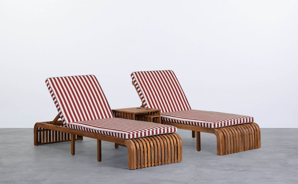 Pack 2 Chaises Longues et Table d'Appoint en Bois d'Acacia Hazan
