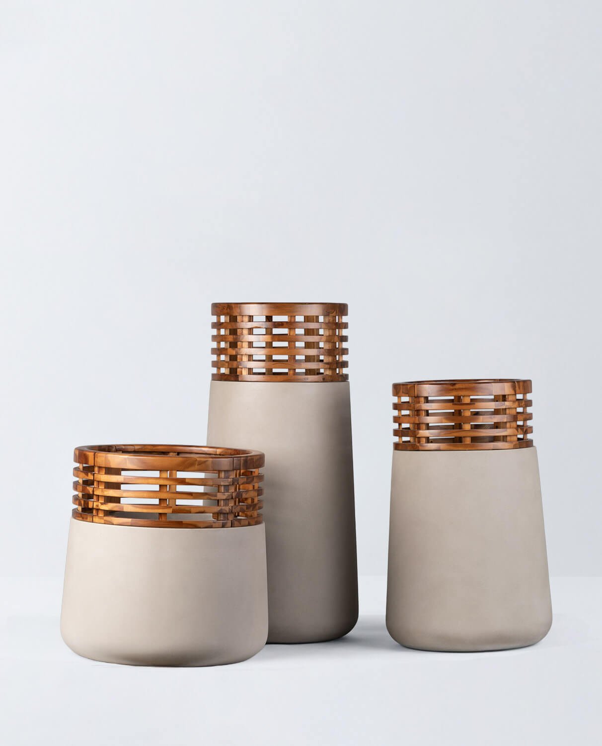 Lot de 3 Jardinières en Béton et Bois D'Acacia Hazan, image de la gelerie 1